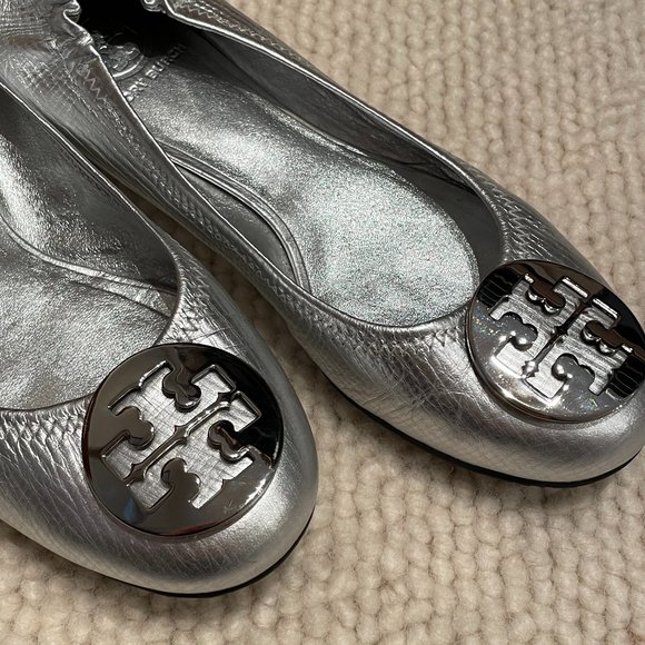 Tory Burch Shoes - Silver Tory Burch Minnie Ballet Flats - Size 7.5